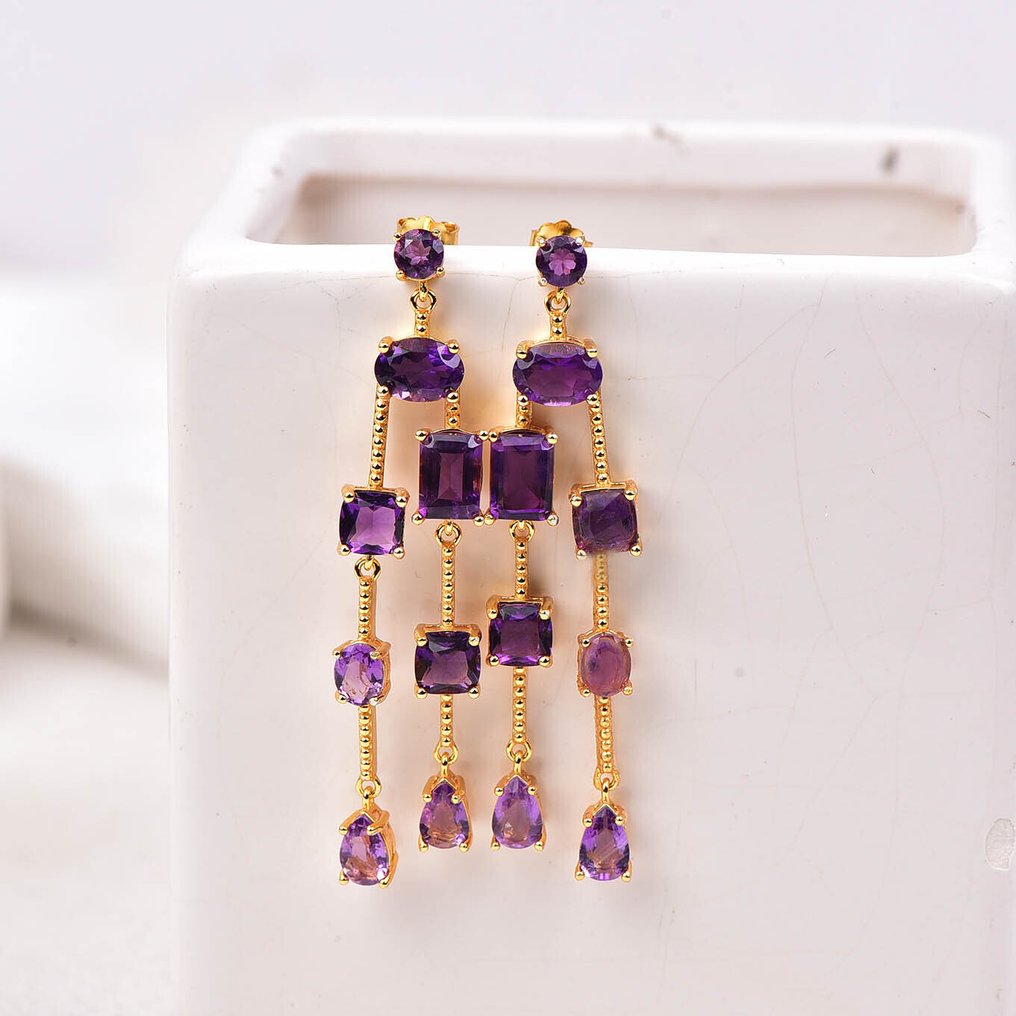 Fără preț de rezervă - Cercei Argint - Amethyst - Certificat #1.0