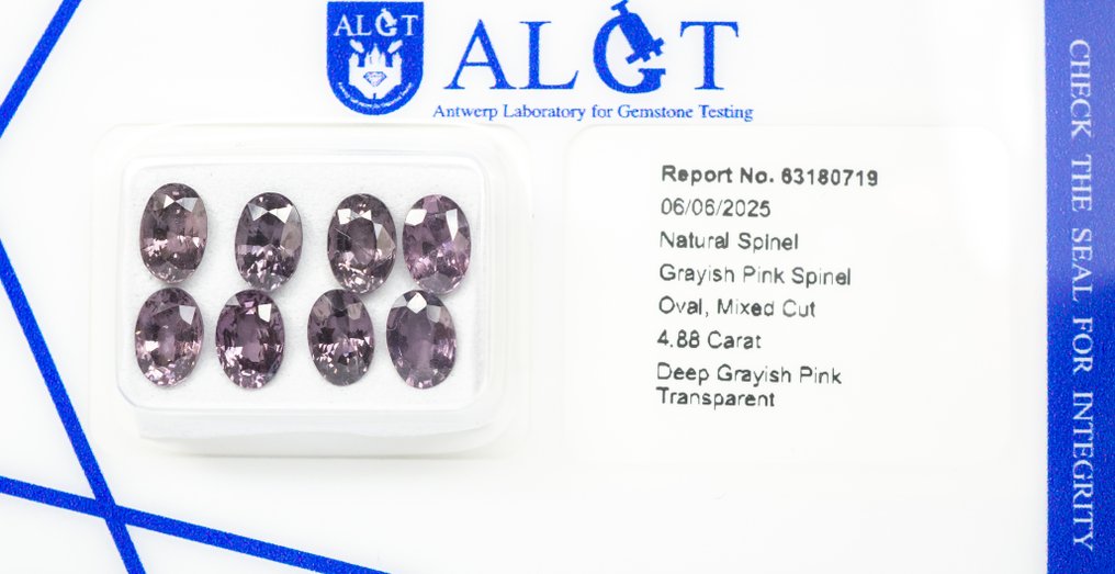没有保留价 - 8 pcs  尖晶石  - 4.88 ct - 安特卫普宝石检测实验室（ALGT） - 深灰粉色 #3.2