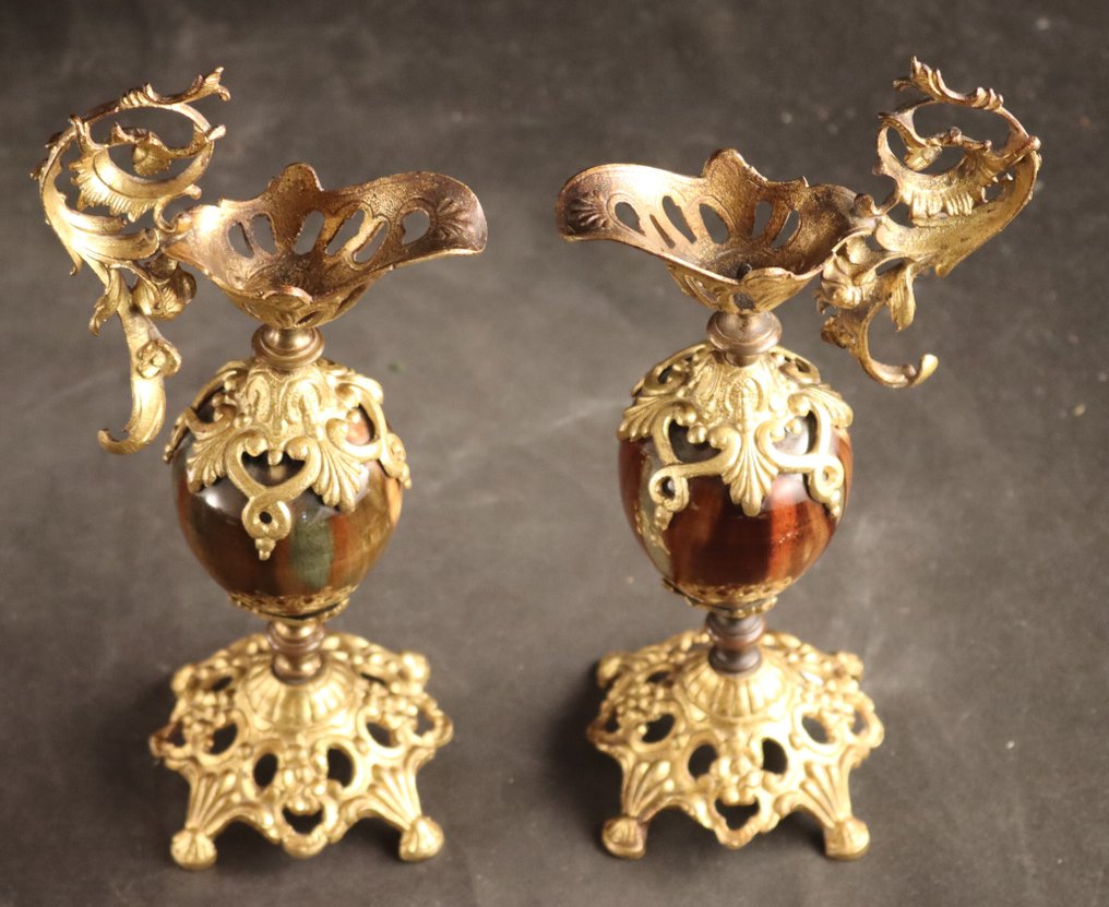 Paar antieke siervazen - Vase - Plaqué or, Agate #3.2