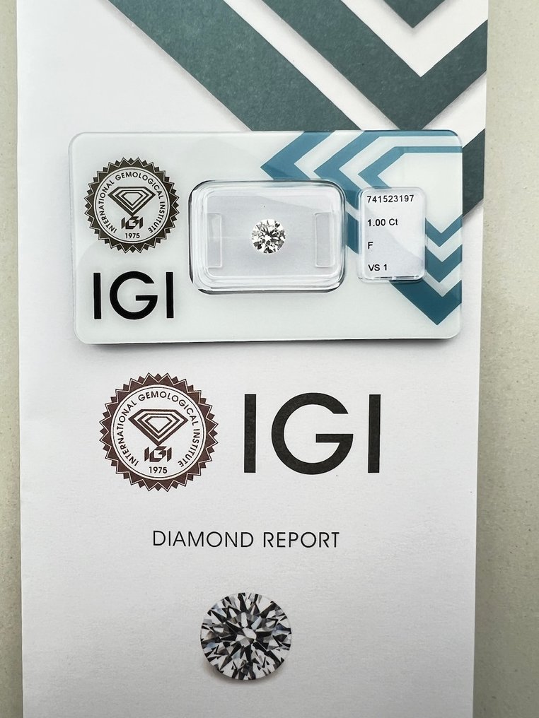 1 pcs Diamond (Natural) - 1.00 ct - Round - F - VS1 - International Gemological Institute (IGI) #1.0