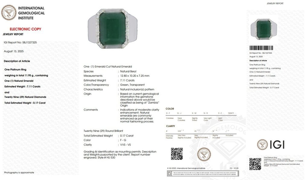 Ring Platina - 7.28ct. tw. Smaragd - Diamant #2.1