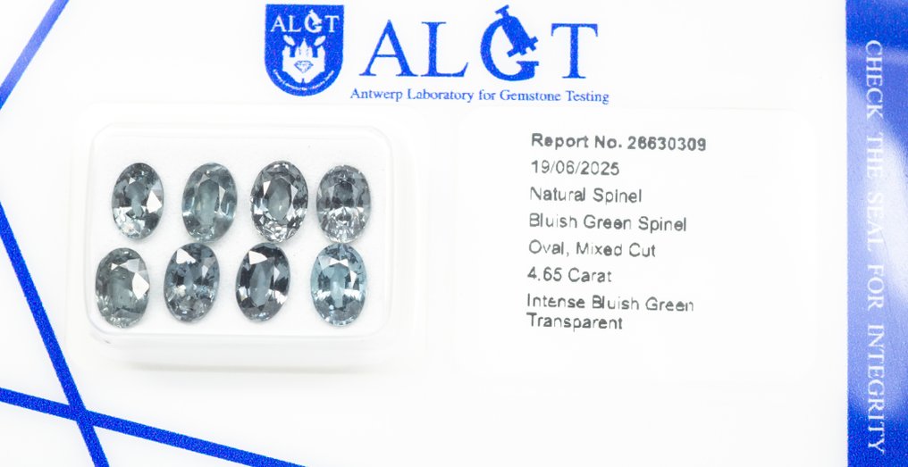 沒有保留價 - 8 pcs  尖晶石  - 4.65 ct - Antwerp Laboratory for Gemstone Testing (ALGT) - 濃藍綠色 #3.2