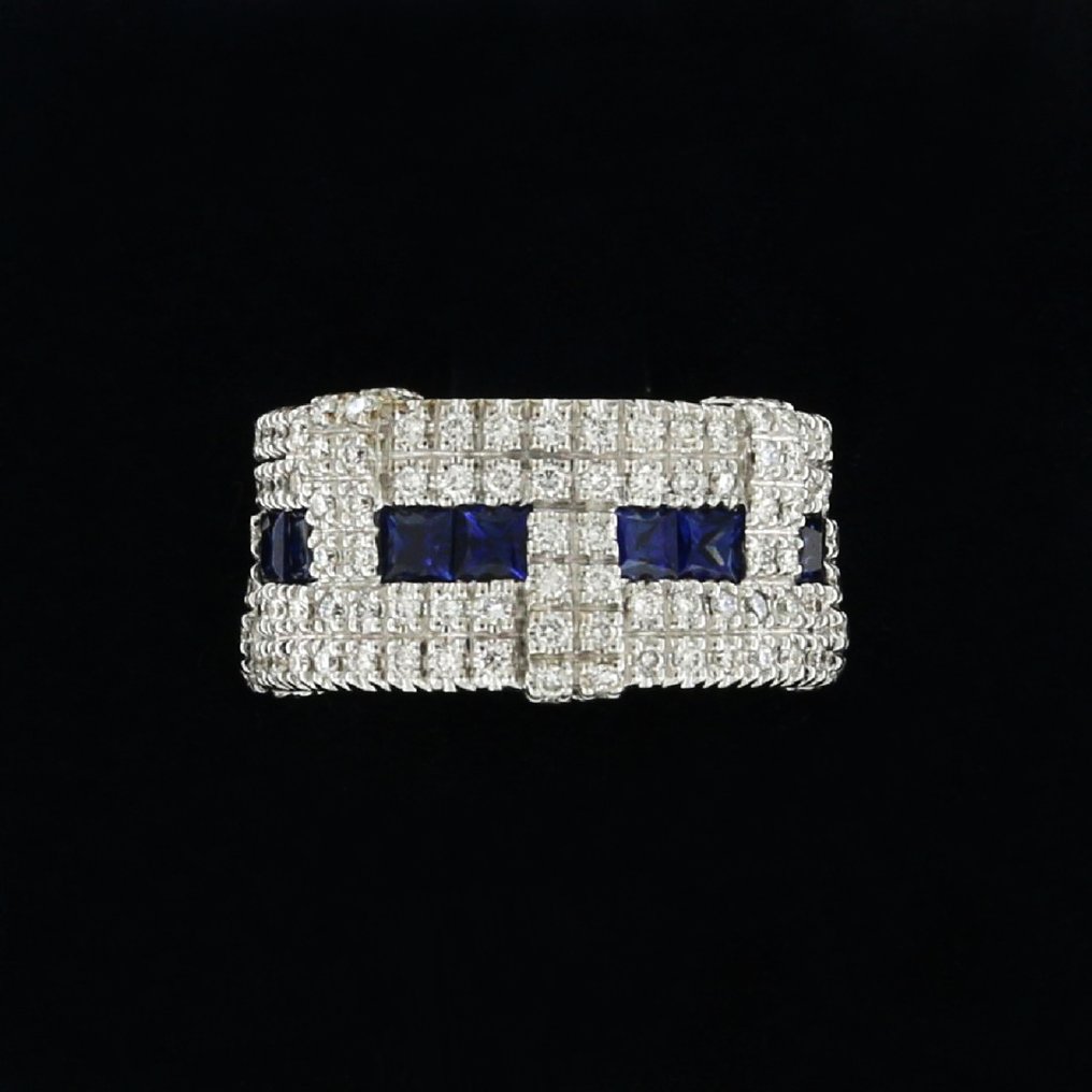 Bibigi - Δαχτυλίδι - 18 καράτια Λευκός χρυσός -  2.04ct. tw. Ζαφείρι - Διαμάντι #1.0