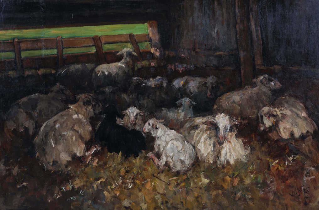 Willem Hendrik van der Nat (1864–1929) - Schapen in stal #1.0