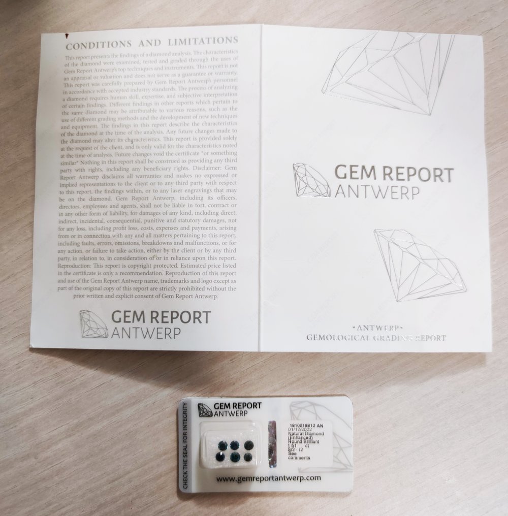 6 pcs Διαμάντι (Επεξεργασμένου χρώματος) - 1.51 ct - Στρογγυλό - I2, SI2 - Gem Report Antwerp (GRA) - Μπλε με πράσινη απόχρωση / βαθύ #2.1