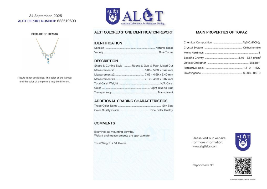 Zonder Minimumprijs - Halsketting Zilver - Topaz - Gecertificeerd #2.1