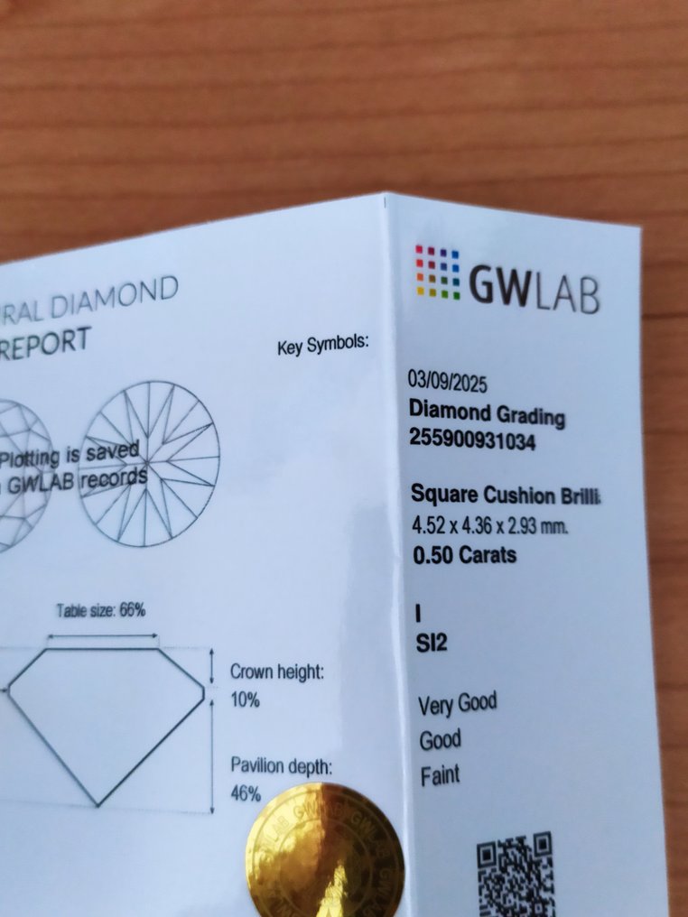 1 pcs Diamant (Naturlig) - 0.50 ct - Pute - I - SI2 - Gemewizard Gemologisk laboratorium (GWLab) #3.2