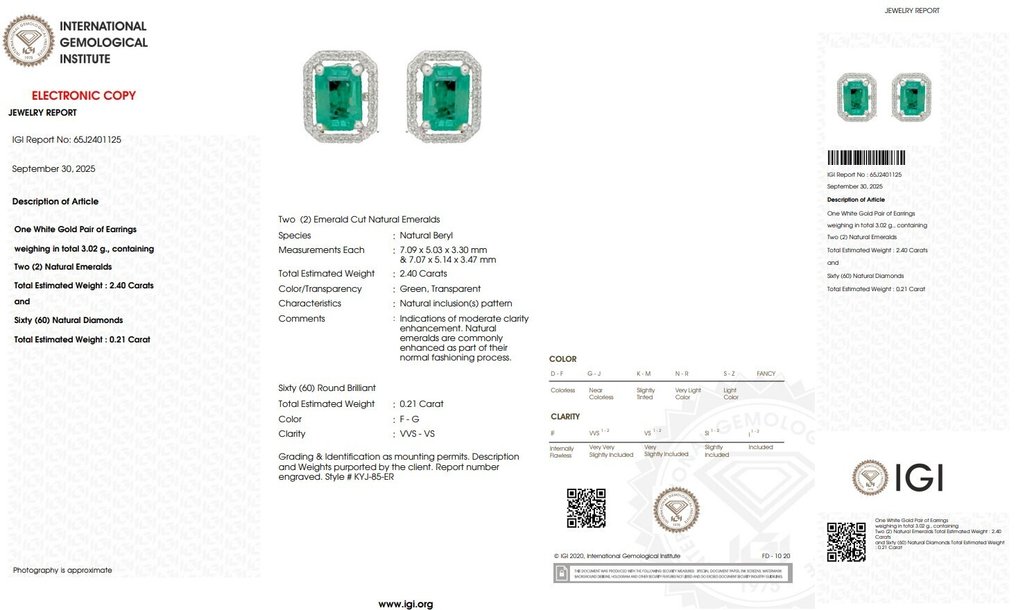 Utan reservationspris - Örhängen - 18 kt Vittguld - 2.61ct. tw. Smaragd - Diamant #3.2