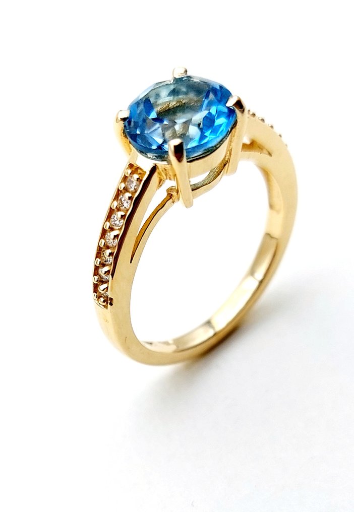 戒指 - 14K包金 黄金 黄宝石 - 钻石 #1.0