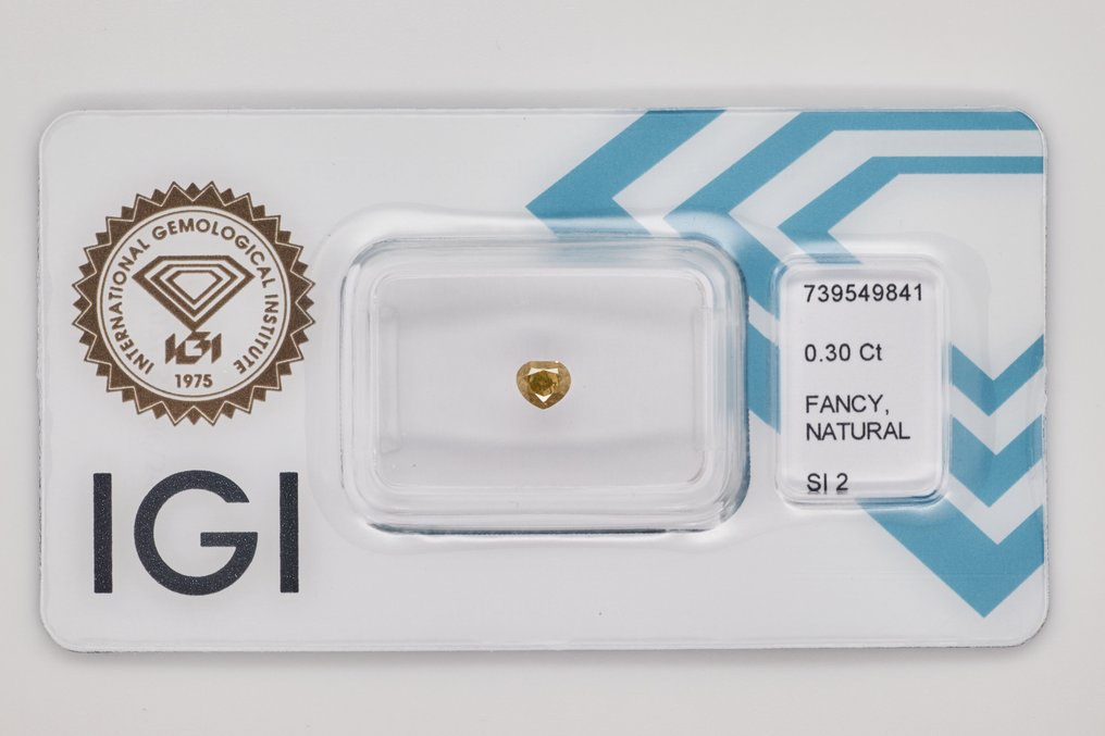 没有保留价 - 1 pcs 钻石  (天然色彩的)  - 0.30 ct - 梨形 - Fancy intense 稍帶棕色的 黄色 - SI2 微内含二级 - 国际宝石研究院（IGI） #1.0
