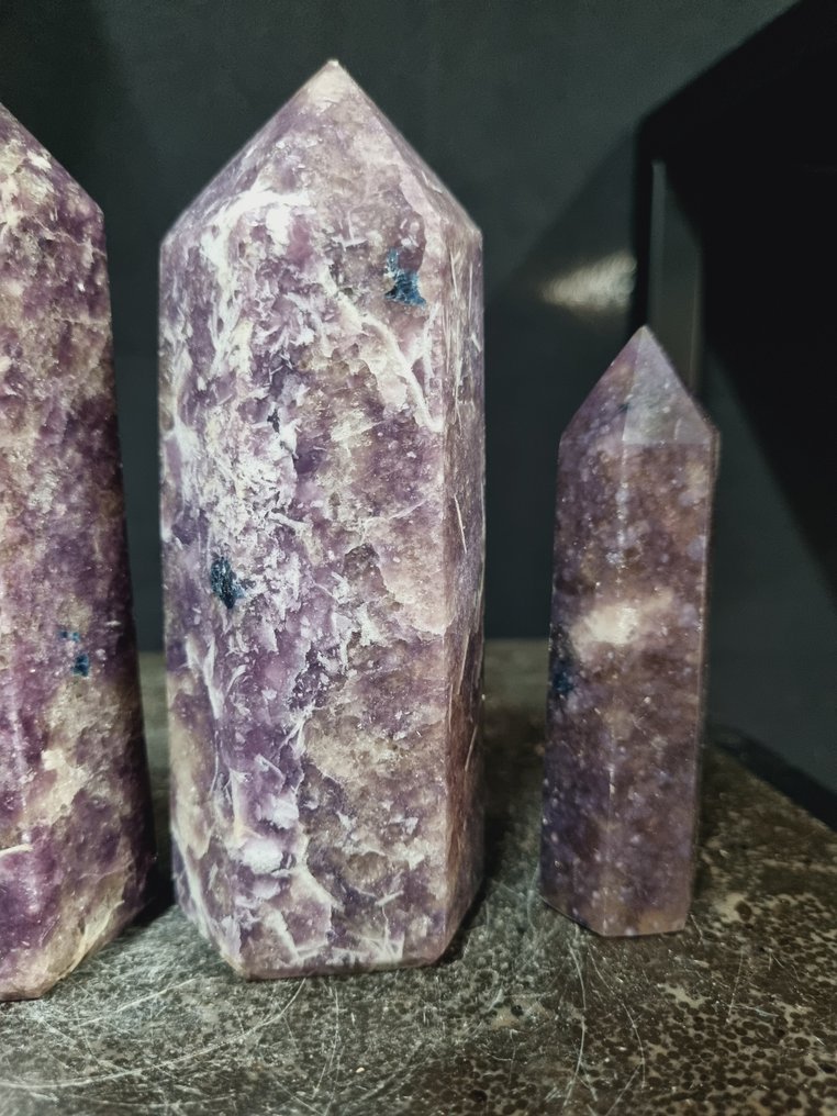 3 - HQ - Big Lepidolite points 13.8 - 9.7 cm Crystal point- 1300 g - (3) #2.1