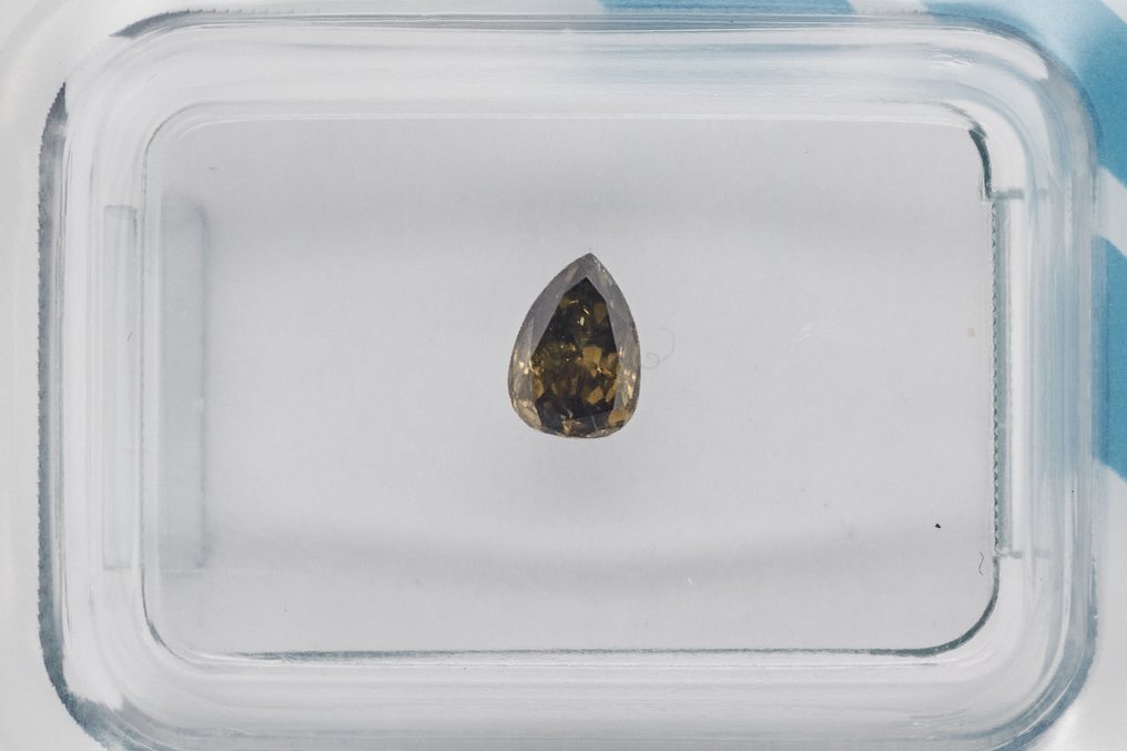 没有保留价 - 1 pcs 钻石  (天然色彩的)  - 0.37 ct - 梨形 - Fancy deep 稍帶綠色的, 棕色 黄色 - I1 内含一级 - 国际宝石研究院（IGI） #2.1