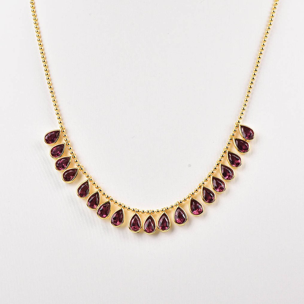 Zonder Minimumprijs - Halsketting Zilver - Garnet - Gecertificeerd #4.3