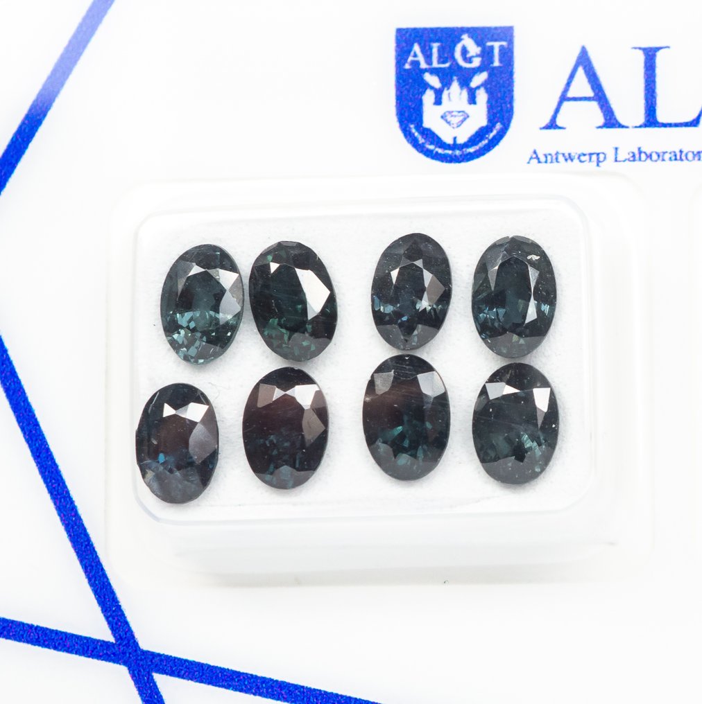 χωρίς τιμή ασφαλείας - 8 pcs Σπινέλιος - 5.10 ct - Antwerp Laboratory for Gemstone Testing (ALGT) - Σκούρο μπλε-πράσινο #1.0