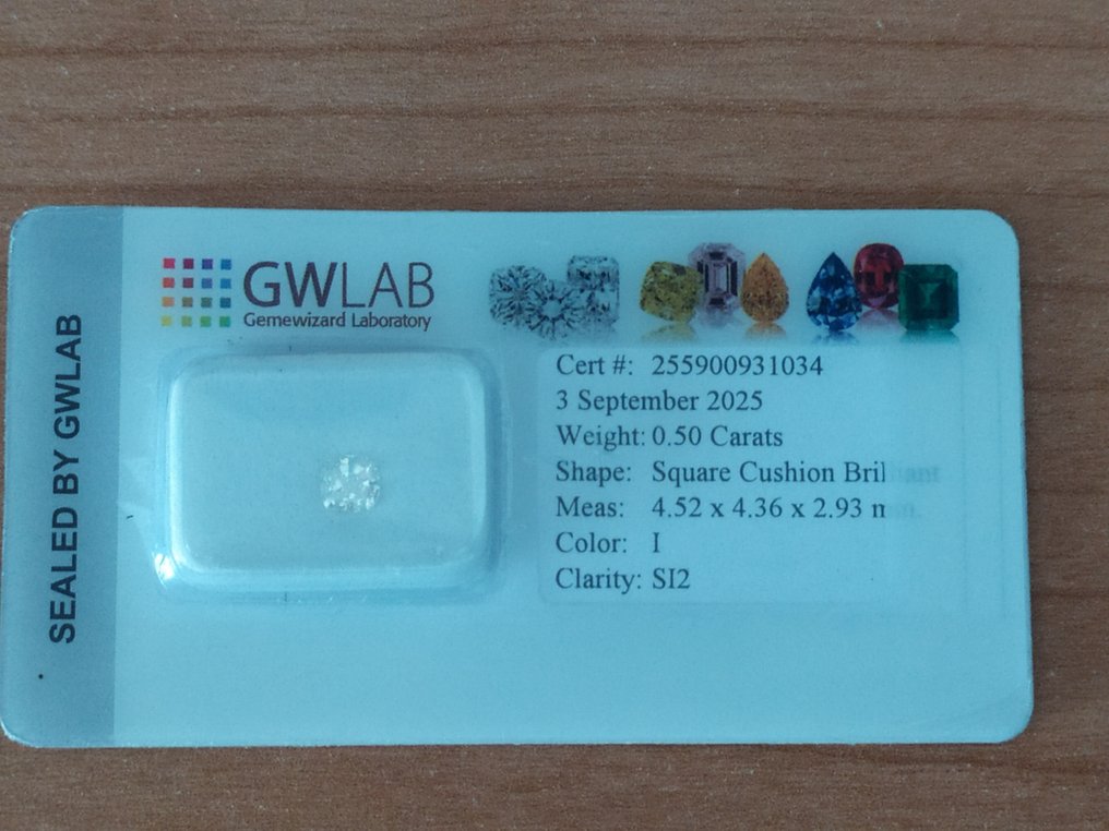 1 pcs Diamant (Naturlig) - 0.50 ct - Pute - I - SI2 - Gemewizard Gemologisk laboratorium (GWLab) #1.0