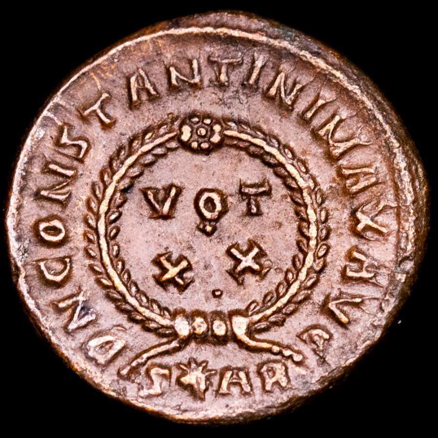 Ρωμαϊκή Αυτοκρατορία. Constantine I (AD 306-337). Follis Arles mint A.D. 321. D N CONSTANTINI MAX AVG, VOT • XX in wreath. Mintmark S star AR. (χωρίς τιμή ασφαλείας) #1.0