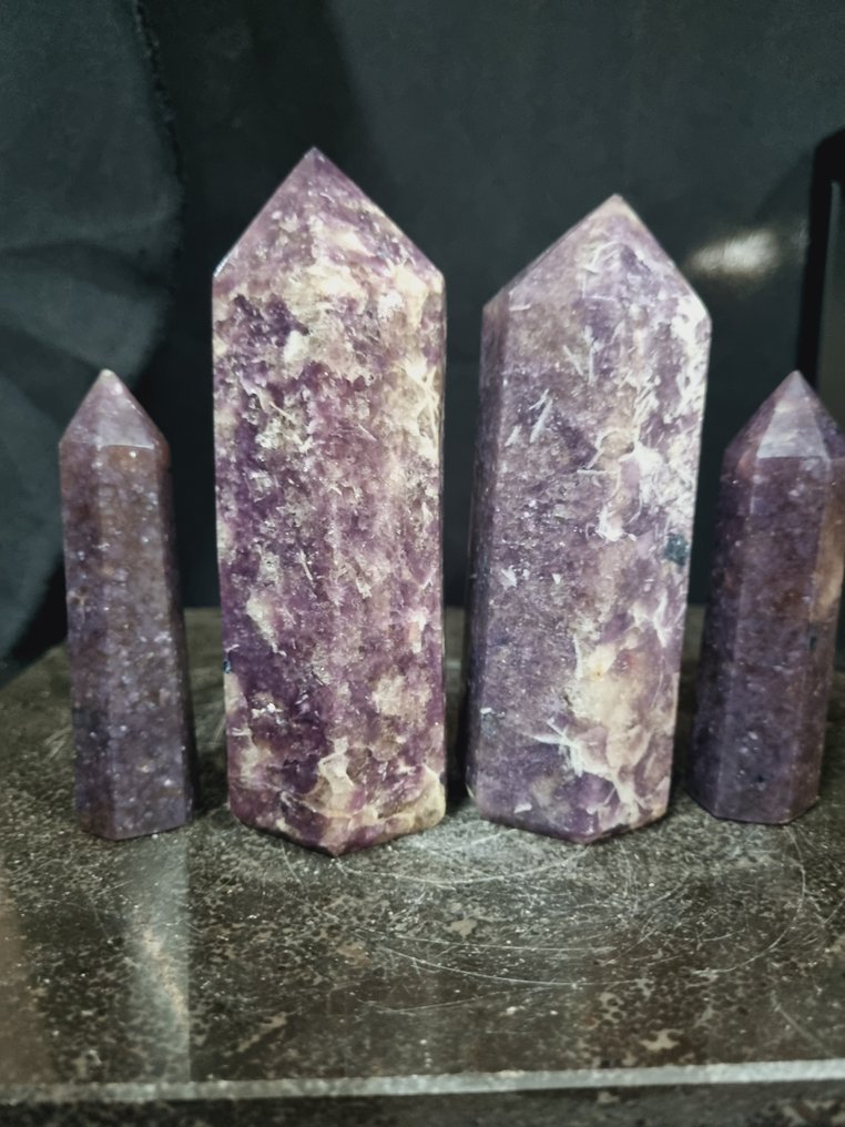 3 - HQ - Big Lepidolite points 13.8 - 9.7 cm Crystal point- 1300 g - (3) #3.2