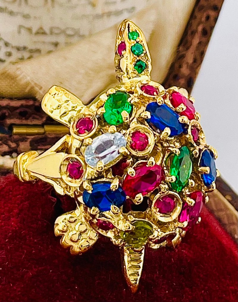 沒有保留價 - 戒指 - 9 節 黃金, 銀 紅寶石 - 藍寶石 #4.3