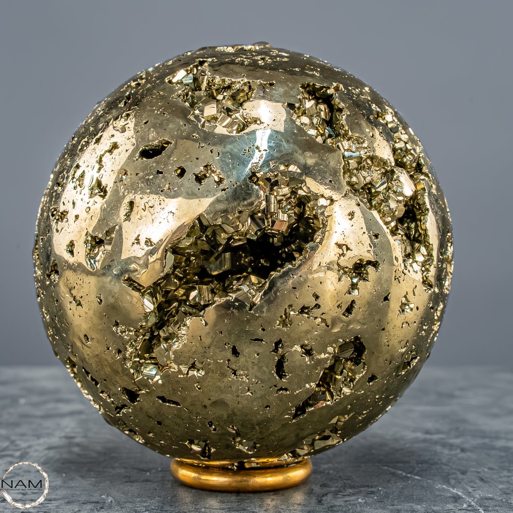 Strahlender Schatz der Erde – Atemberaubende Pyrit Kugel- 1110.01 g #3.2