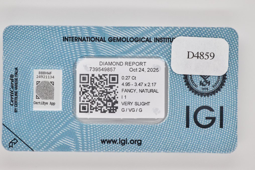 没有保留价 - 1 pcs 钻石 (天然色彩的) - 0.27 ct - 梨形 - Fancy intense 似橙色 黄色 - I1 内含一级 - 国际宝石研究院(IGI) #3.2