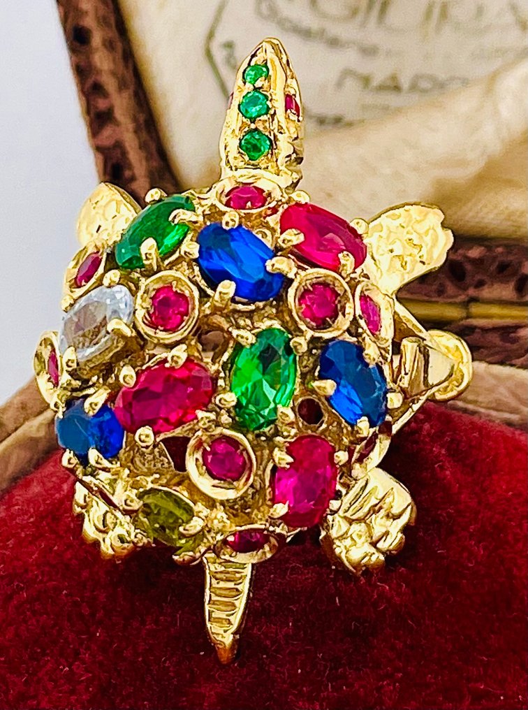 沒有保留價 - 戒指 - 9 節 黃金, 銀 紅寶石 - 藍寶石 #3.2