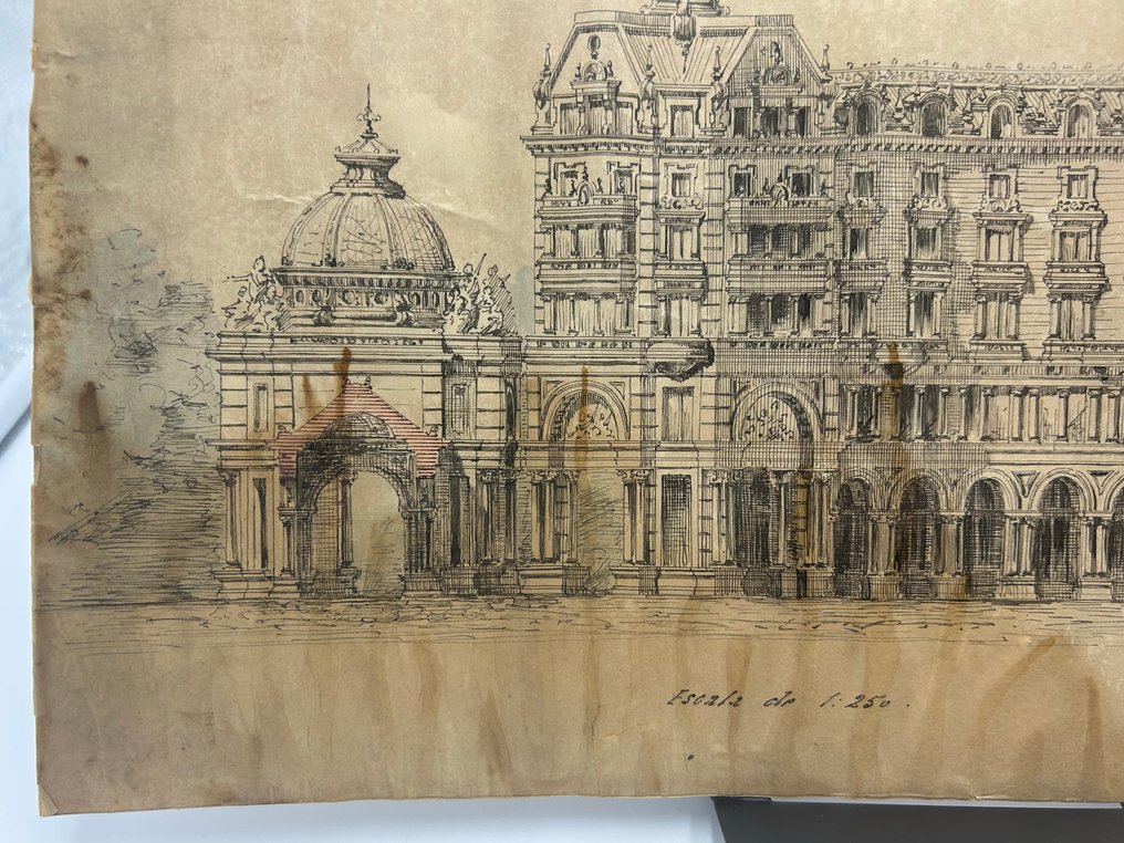 Pere Falqués i Urpí - Plaza de Cataluña - Barcelona [Original drawing project in ink and signed] - 1887 #2.1