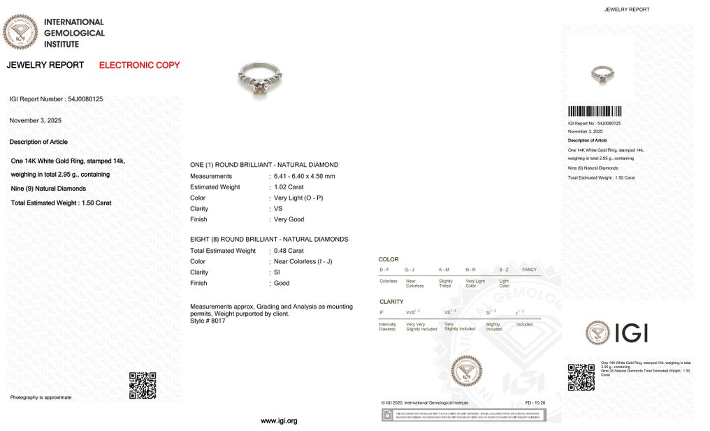 戒指 - 14K包金 白金 - 1.50ct. tw. 钻石 (天然色彩的) - 钻石 #3.2