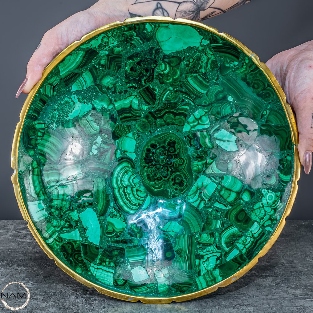 Φυσική στρογγυλή μαλαχίτης της ανώτερης ποιότητας. Ένα αριστούργημα της φύσης και της χειροτεχνίας.- 1509.22 g #1.0