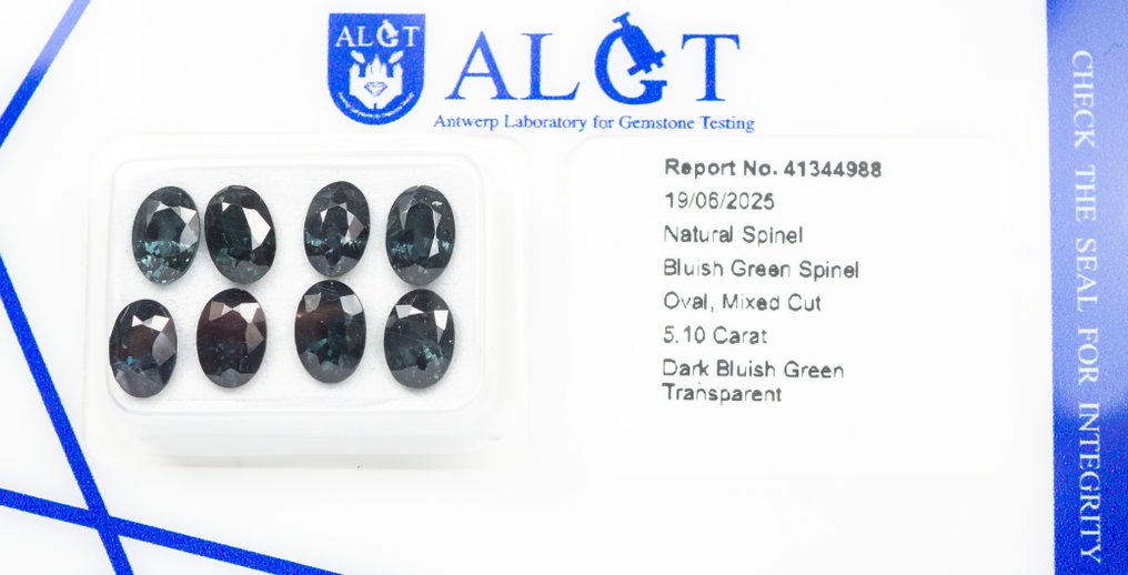 χωρίς τιμή ασφαλείας - 8 pcs Σπινέλιος - 5.10 ct - Antwerp Laboratory for Gemstone Testing (ALGT) - Σκούρο μπλε-πράσινο #3.2