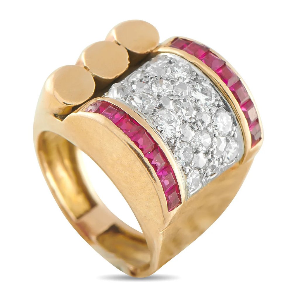 Ring - 18 kt. Rose gold, 18K Rose Gold 0.75ct Diamond and Ruby  Ring -  0.75ct. tw. #2.1