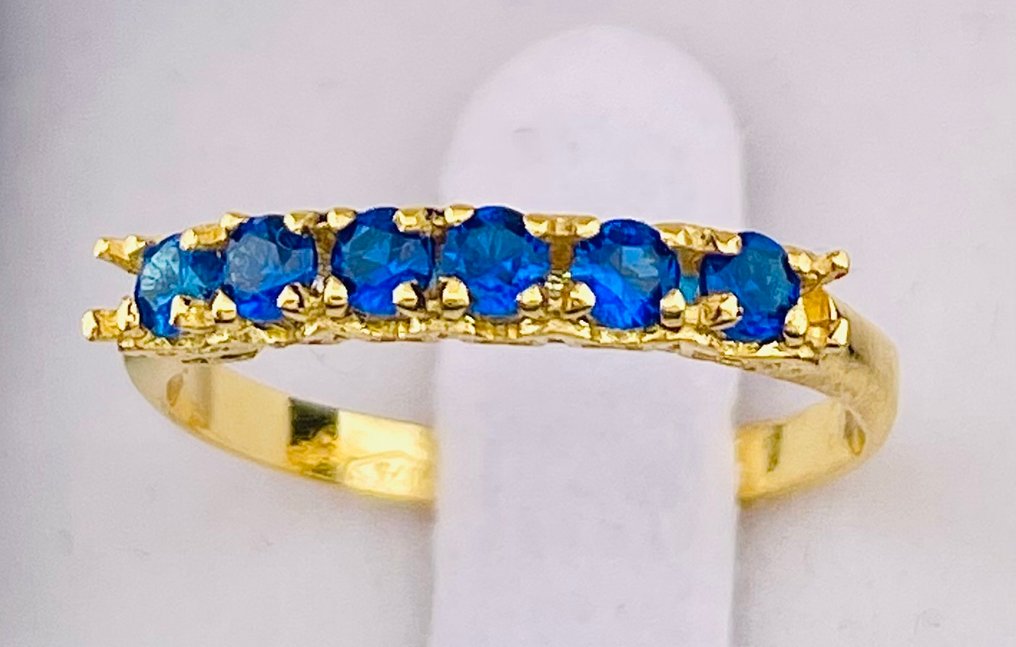 Ingen mindstepris - Ring - 9 kt. Gulguld, Sølv Safir #2.1