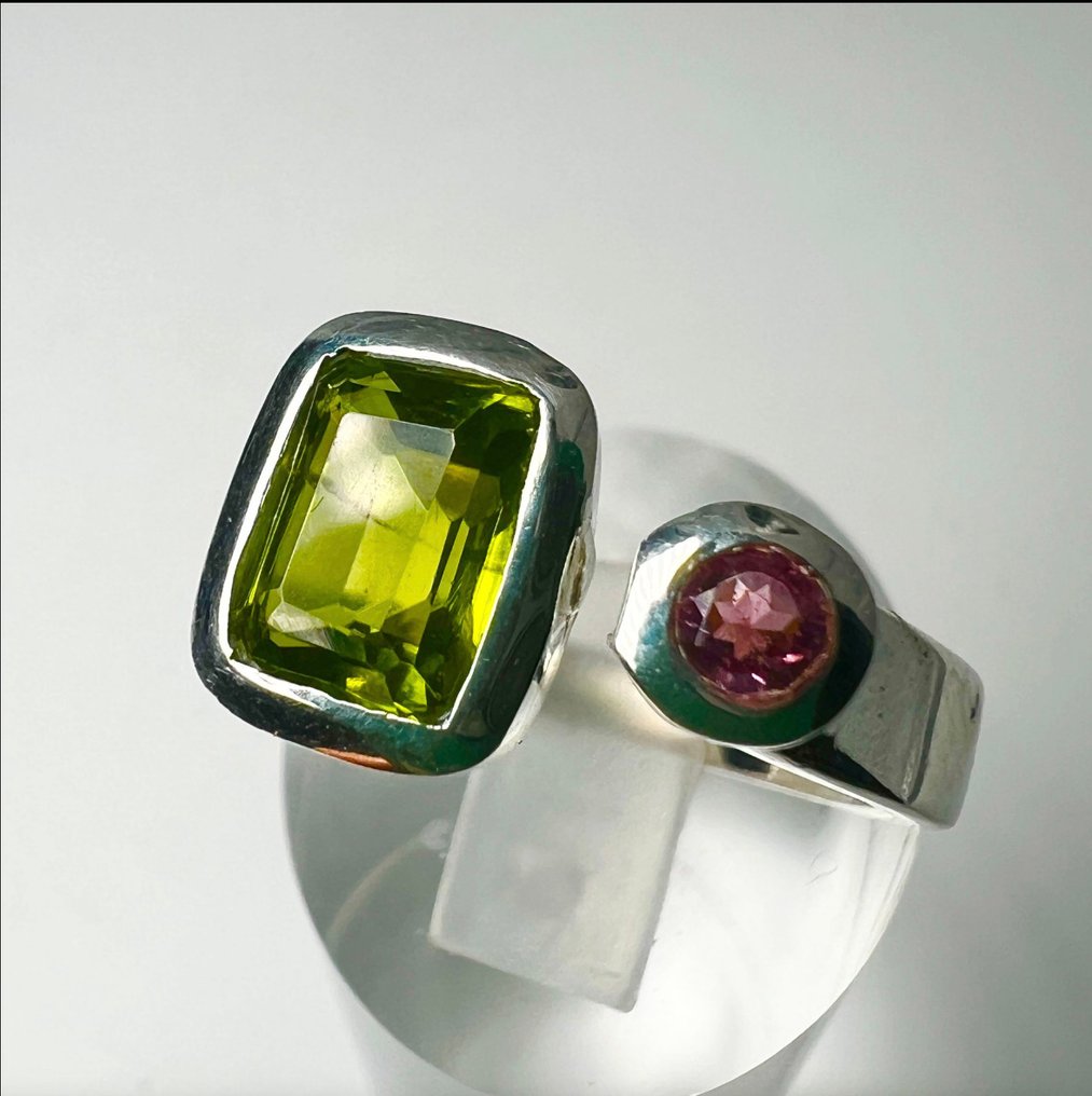 Αποκλειστική δαχτυλίδι με Tourmaline και φυσικό Péridot - σε ασήμι 925 ρουδισμένο 925- 8.5 g - (1) #3.2