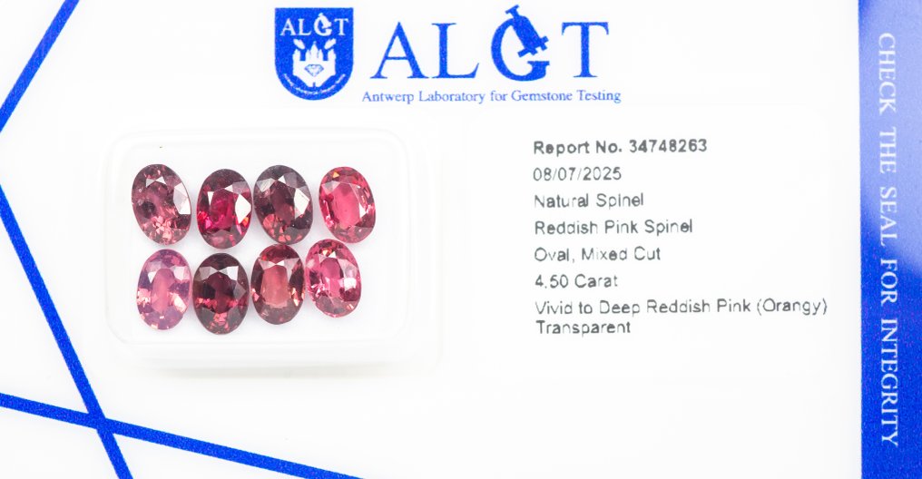 No reserve price - 8 pcs Spinel - 4.50 ct - Antwerp Laboratory for Gemstone Testing (ALGT) - Deep Reddish Pink #3.2