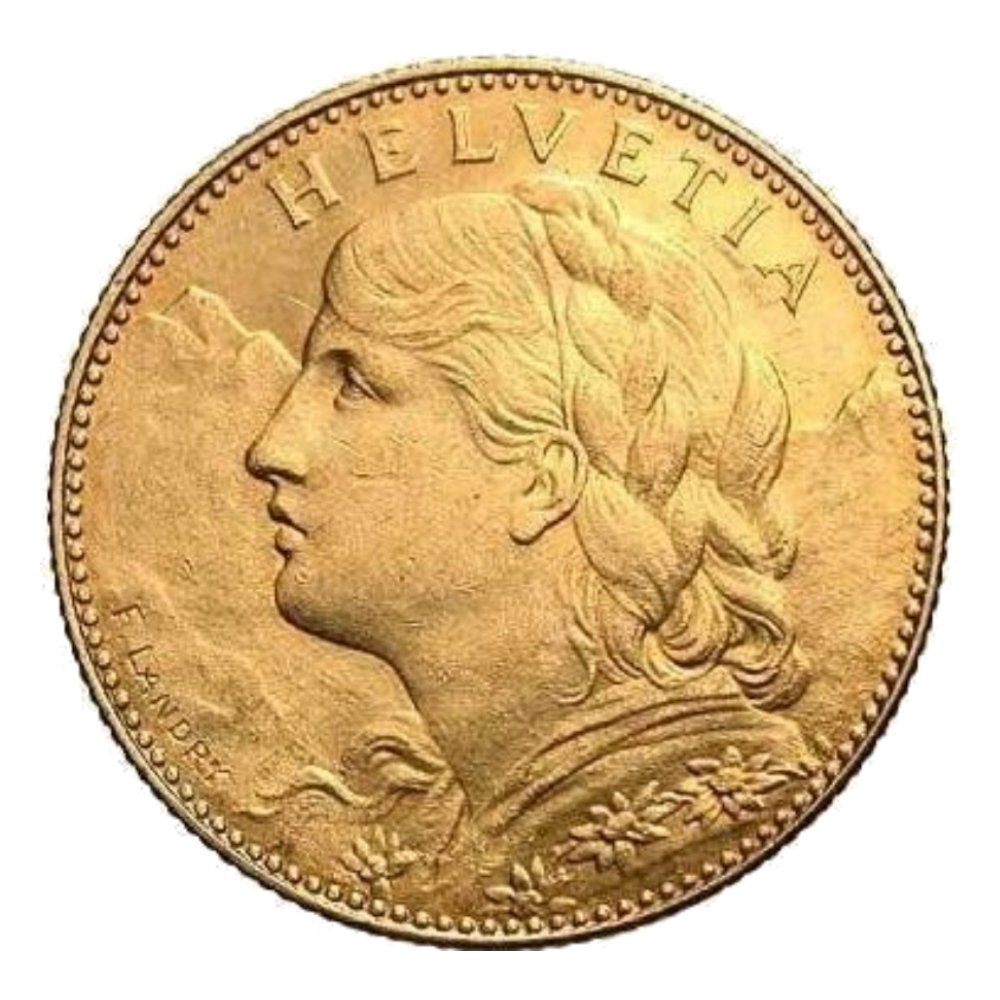Schweiz. 10 Francs 1915 Swiss Gold 10 Francs Vreneli Helvetia Coin #2.1