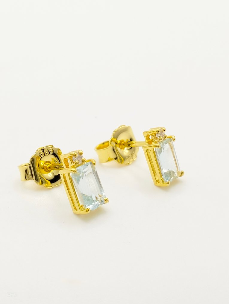 没有保留价 - 耳环 - 14K包金 黄金 海蓝宝石 - 钻石 #2.1