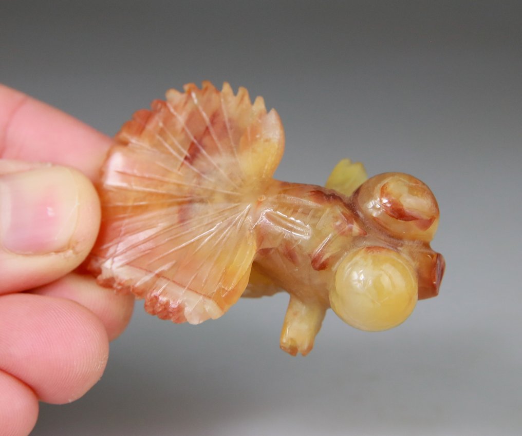 4x Collection Sculptures - Statuettes - Poissons - Agate, Agate Cornaline - Serpentine - Chine - XXe siècle #3.2