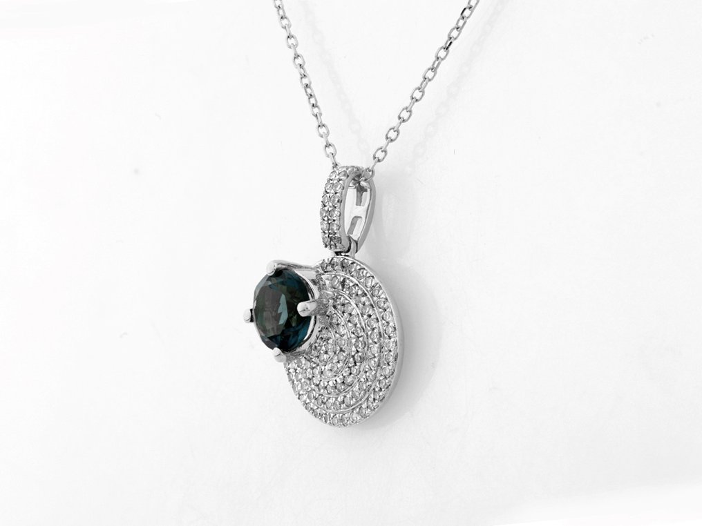 Κολιέ με μενταγιόν - 14 καράτια Λευκός χρυσός - 1.28ct. tw. Τοπάζιο - Διαμάντι #2.1