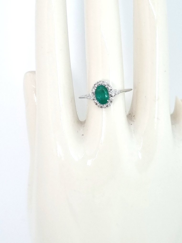 Anel - 18 K Ouro branco Esmeralda - Diamante #1.0