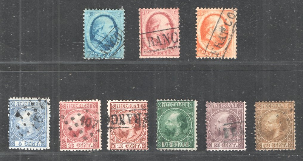 Netherlands 1864/1868 - King William III - 2nd and 3rd issue - with beautiful cancels - NVPH 4/6 - 7/12 #1.0