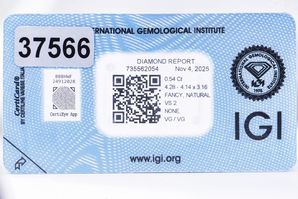 Nincs minimálár - 1 pcs Gyémánt (Természetes színű) - 0.54 ct - Smaragd - Fancy dark Sárga Narancssárga - VS2 - Nemzetközi Gemmológiai Intézet (IGI) - VG VG #4.3