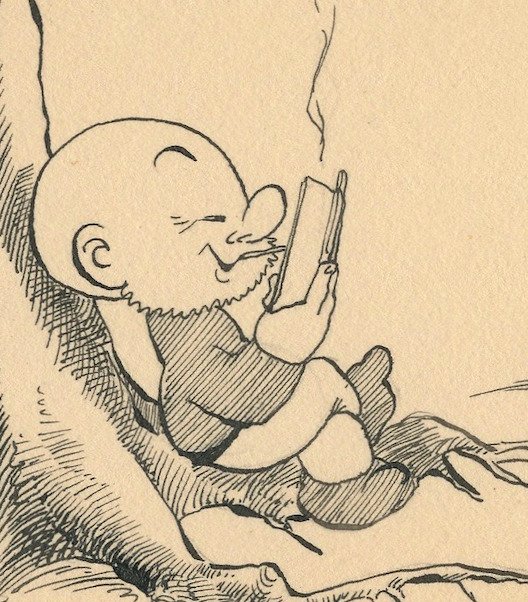 Dulieu, Jean - 1 Original drawing - Paulus de Boskabouter - "Paulus leest een boek" (begin jaren 1950) #1.0