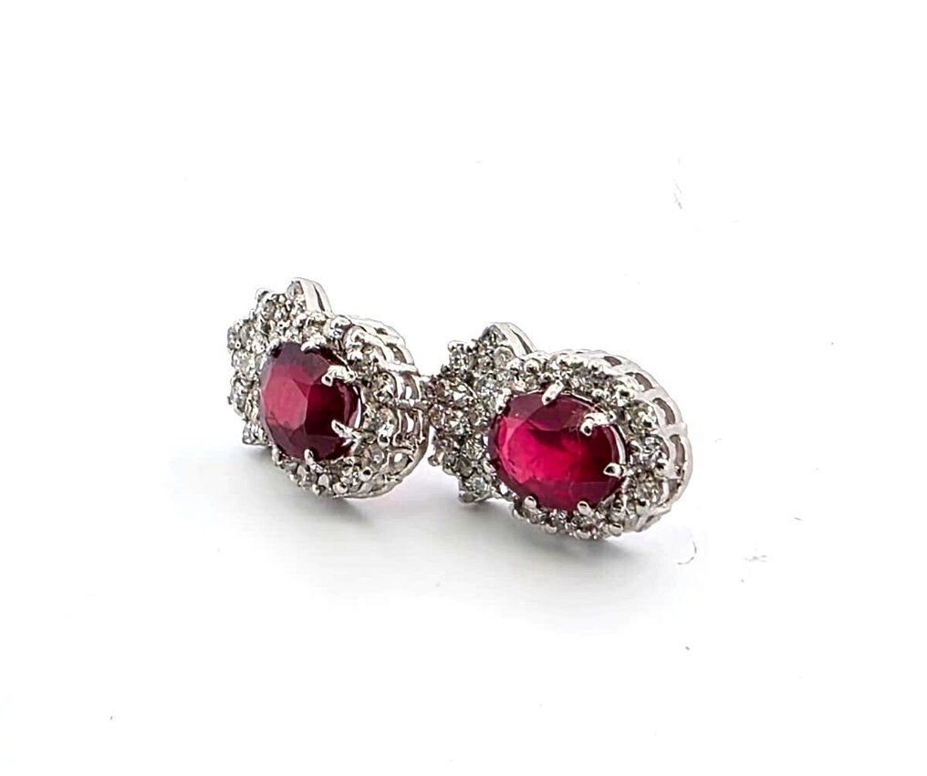 Sans prix de réserve - Boucles d'oreilles Platine Rubis - Diamant #2.1