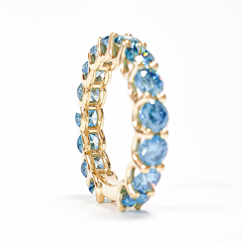 Δαχτυλίδι - 14 καράτια Κίτρινο χρυσό - 3.95ct. tw. Μπλε Διαμάντι (Διαμάντια εργαστηριακής καλλιέργειας με φανταχτερά χρώματα) #4.3