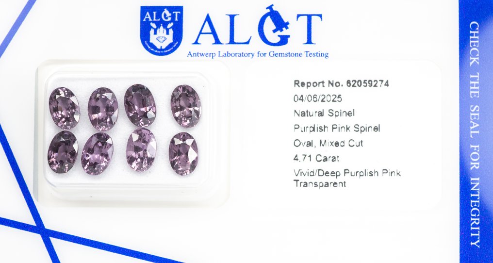 No reserve price - 8 pcs  Spinel  - 4.71 ct - Antwerp Laboratory for Gemstone Testing (ALGT) - Vivid/Deep Purplish Pink #3.2