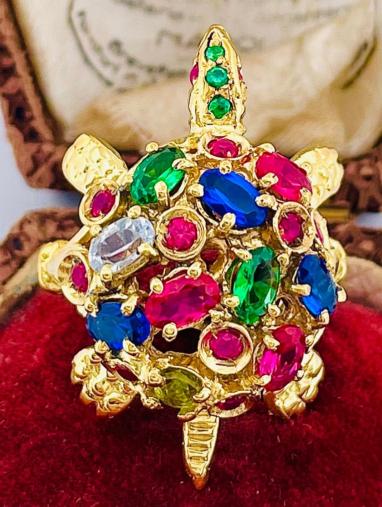 沒有保留價 - 戒指 - 9 節 黃金, 銀 紅寶石 - 藍寶石 #1.0