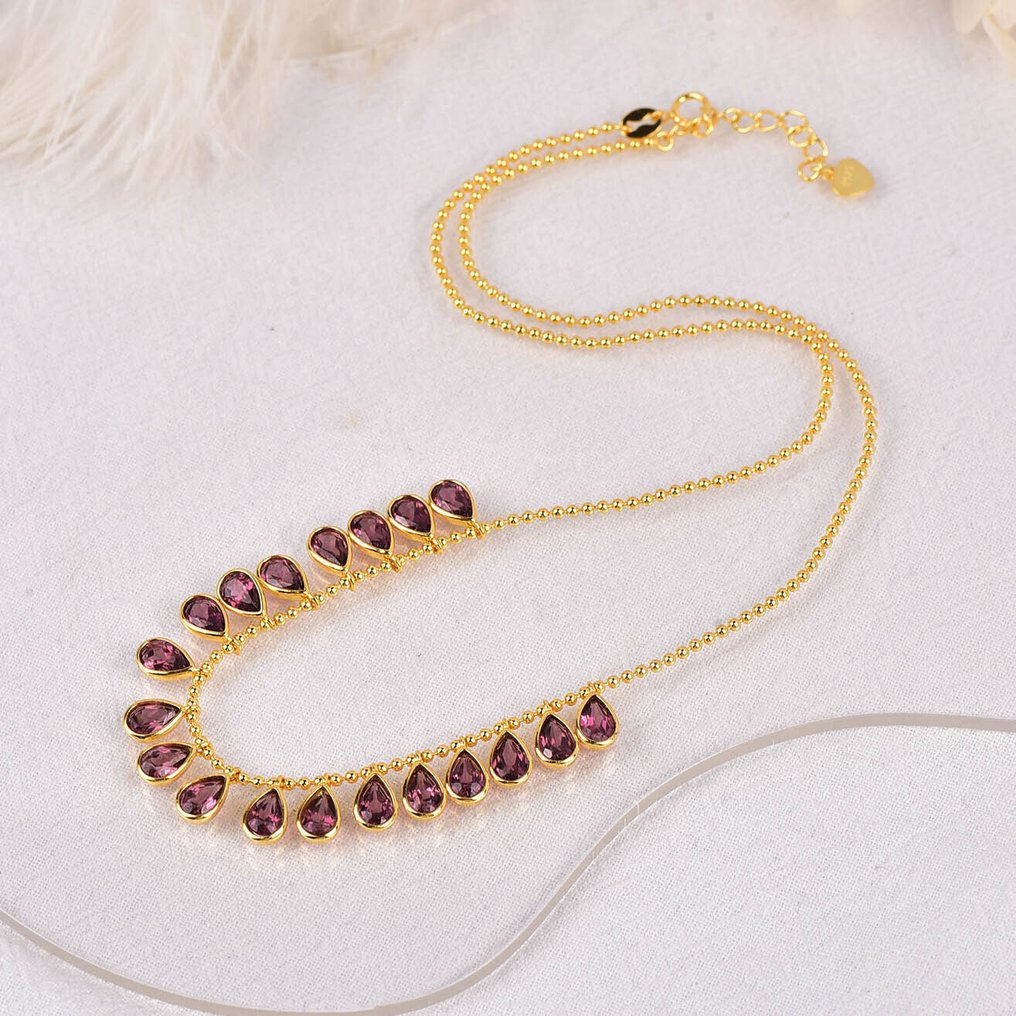 Fără preț de rezervă - Colier Argint - Garnet - Certificat #1.0