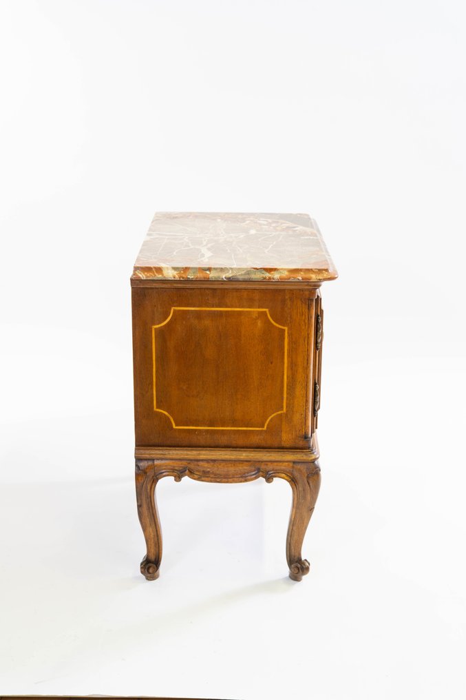 櫥櫃 - 核桃木, 黃楊木 - 皮埃蒙特风格的意大利小柜，由核桃木制成，配以黄杨木镶嵌。 #1.0