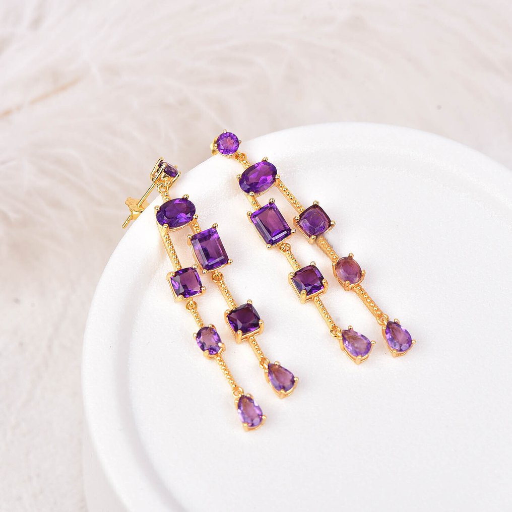 Fără preț de rezervă - Cercei Argint - Amethyst - Certificat #1.0