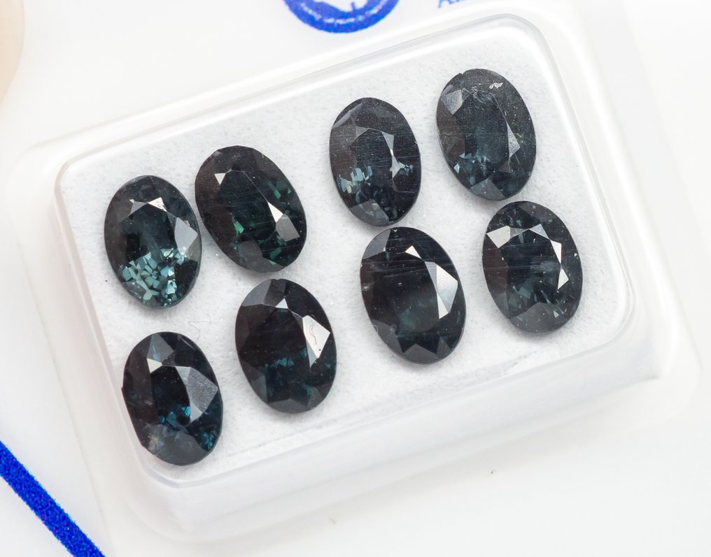 χωρίς τιμή ασφαλείας - 8 pcs Σπινέλιος - 5.10 ct - Antwerp Laboratory for Gemstone Testing (ALGT) - Σκούρο μπλε-πράσινο #1.0