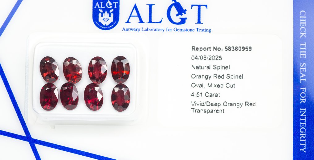 没有保留价 - 8 pcs  尖晶石  - 4.51 ct - 安特卫普宝石检测实验室（ALGT） - 鲜艳/深邃的橙红色 #3.2